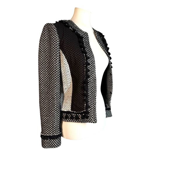 Derek Lam 10 Crosby Tassel-Trim Tweed Linen-Blend Jacket White/Black Size 4 - Picture 13 of 15